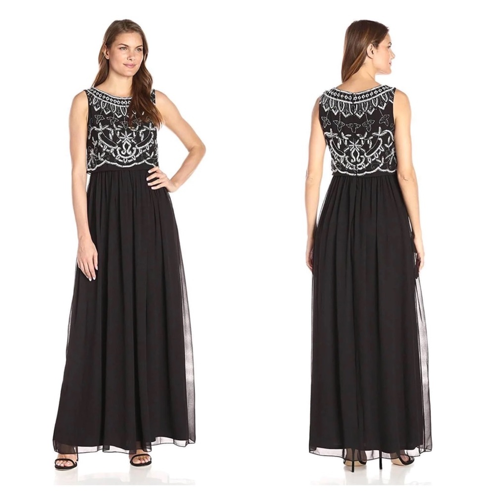 Adrianna Papell Beaded Sequin Formal Long Gown Dress Size 4